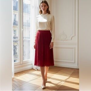 Reo Pleated Skirt XS Red Whimsical Feminine Knee Length - Read